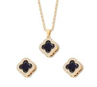 AOWVUTS Ensemble de Bijoux Trèfle a Quatre Feuilles Femme, Hypoallergénique Zircon Chanceux Quatre Trèfle Collier Boucles D'oreilles, Mode Lumière Luxe Niche Conception Parure de Bijoux (Noir or)