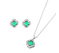 AOWVUTS Ensemble de Bijoux Trèfle a Quatre Feuilles Femme, Hypoallergénique Zircon Chanceux Quatre Trèfle Collier Boucles D'oreilles, Mode Lumière Luxe Niche Conception Parure de Bijoux (vert)