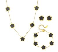 AOWVUTS Ensemble de Bijoux Trèfle à Quatre Feuilles pour Femme 18K Plaqué Or Acier Inoxydable Collier Bracelet Boucles d'Oreilles Porte-Bonheur Fleur Parures Cadeau pour Anniversaire Mariage (N)