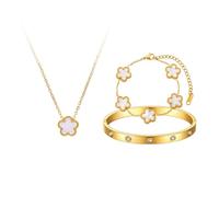 AOWVUTS Ensemble de Bijoux Trèfle à Quatre Feuilles pour Femme 18K Plaqué Or Acier Inoxydable Trèfle Porte Bonheur Fleur Collier Pendentif Bracelet en Cristal Parures Cadeau pour Anniversaire (A)