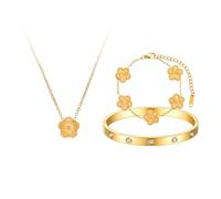 AOWVUTS Ensemble de Bijoux Trèfle à Quatre Feuilles pour Femme 18K Plaqué Or Acier Inoxydable Trèfle Porte Bonheur Fleur Collier Pendentif Bracelet en Cristal Parures Cadeau pour Anniversaire (C)