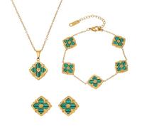 AOWVUTS Ensemble de Bijoux Trèfle à Quatre Feuilles pour Femme Fille 18K Plaqué Or Acier Inoxydable Trèfle Porte-Bonheur Collier Boucles d'Oreilles Bracelet Parures Cadeau pour Anniversaire (Ver)