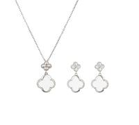 AOWVUTS Ensemble de Bijoux Trèfle à Quatre Feuilles pour Femmes Plaqué Or 18 Carats Acier au Titane Trèfle à Quatre Feuilles Pendentif Collier Boucles D’oreilles Set Mariage Cadeau Parure (D)