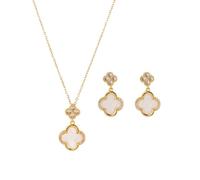 AOWVUTS Ensemble de Bijoux Trèfle à Quatre Feuilles pour Femmes Plaqué Or 18 Carats Acier au Titane Trèfle à Quatre Feuilles Pendentif Collier Boucles D’oreilles Set Mariage Cadeau Parure (B)