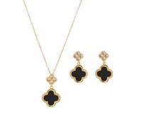 AOWVUTS Ensemble de Bijoux Trèfle à Quatre Feuilles pour Femmes Plaqué Or 18 Carats Acier au Titane Trèfle à Quatre Feuilles Pendentif Collier Boucles D’oreilles Set Mariage Cadeau Parure (A)