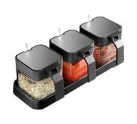 AOWVUTS Ensemble de Boîte d'Assaisonnement avec Plateau Pots à Épices en Verre avec Couvercle et Cuillère Cuisine Condiment Jarres de Stockage de Conteneurs Sel et Sucre pour Cuisine et Table