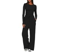 AOWVUTS Ensemble Décontracté Femme Deux Pièces Haut Manches Longues et Pantalon à Jambes Larges avec Poches Élégant Survêtement Suit Loungewear Set Casual Pyjama Jogging Sport Yoga Fitness