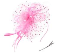 AOWVUTS Fascinator Chapeau Plume Mariage Dames Day Bandeau et Clip Fascinator Chapeau Fleur Maille Plume Dentelle avec Barrett Chapeaus Fascinateur Voile Cocktail Tea Party Chapeaus pour Femme (E, Un)