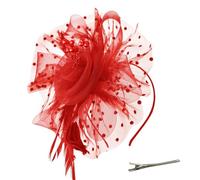 AOWVUTS Fascinator Chapeau Plume Mariage Dames Day Bandeau et Clip Fascinator Chapeau Fleur Maille Plume Dentelle avec Barrett Chapeaus Fascinateur Voile Cocktail Tea Party Chapeaus pour Femme (G, Un)