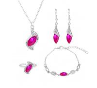 AOWVUTS Femme Parure de Bijoux 4 Pièces Cristal Pendentif Collier Boucles D'oreilles Bracelet et Bague Ouverte en Argent 925 Ensemble de Bijoux Zircone Cubique Idéal Cadeaux pour Femme (Rose)