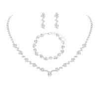 AOWVUTS Parure de Bijoux de Mariée pour Mariage Strass Mariée Collier Cristal Boucles D'oreilles et Bracele Ensemble Mariage Fiançailles Mariée Demoiselle d'honneur Fantaisie Cadeau Bijoux