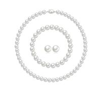 AOWVUTS Parure de Bijoux en Perles Ensemble de Bijoux Argent Perles Blanches Collier Bracelet Boucles D'oreilles de Culture D'eau Douce pour Femme Mariage Bridal Bal Fête avec Coffret Cadeau (8MM)