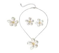 AOWVUTS Parure de Bijoux Femme Boucles d'oreilles Grandes Fleur Collier Pendentif Fleur Romantique Bague Métal Fleur Élégant Ensemble de Bijoux Bohème Pétale Bijoux Cadeau pour Femmes Filles (Argent)