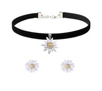 AOWVUTS Parure Ensemble de Bijoux Femme Fille Collier Marguerite et Boucle D'oreille Perle Pendentif Choker Gothic Fleur Ensemble de Zircon Cubique Parure Bijoux Daisy Bohème Set