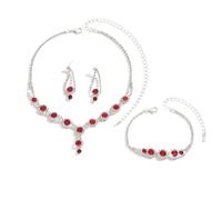 AOWVUTS Parure Mariage Bijoux pour Femme Argent Strass Pendentif Collier Boucles D'oreilles Bracelet Ensembles Cristal Cubique Zircone Glamour Bijoux Parure Cadeau (Rouge)
