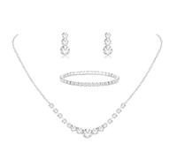 AOWVUTS Parure Mariage Mariée pour Femme Strass Collier Cristal Boucles d'oreilles Pendantes Bracelet en Argent Ensemble de Bijoux de Mariage Étincelants Mariée Soirée pour Femmes et Filles