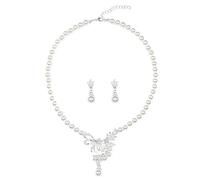 AOWVUTS Perle Ensemble de Bijoux pour Femme et Fille Plaqué Argent Perle Collier et Boucles d'oreilles Ensemble Élégant Mariée Mariage Parures de Bijoux en Perles pour Fêtes Bal de Promo