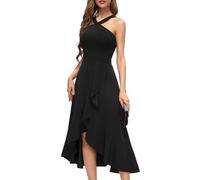AOWVUTS Robe de Cocktail Femme Robe de Soirée à Volants sans Manches avec Bretelles Robes Mi Longue Fluide de Mariage Elégant pour Fête Bal Promo Cérémonie