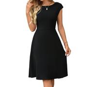 AOWVUTS Robe de Cocktail Femme Robes Chic et Elegant Midi Robes A-Ligne à Manches Courtes Robe de Soirée Casual à Col Rond d'Été pour Fête Mariage invité Bal Promo Party