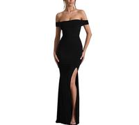 AOWVUTS Robe de Soirée Femme Robes Longue Sexy à Épaules Dénudées Maxi Robe sans Manches Fendue Robes Moulante Chic et Elégant Bodycon pour Mariage Cocktail Clubbing Fête Bal de Promo