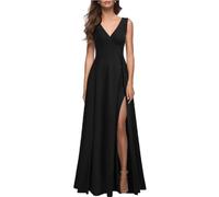 AOWVUTS Robe de Soirée Longue Femme Maxi Robes Col V sans Manches Elegant Chic Robe A Line Fendue Robes pour Mariage Invité Cocktail Demoiselle d'honneur Fête Cérémonie