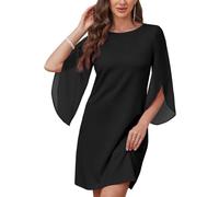 AOWVUTS Robe Élégante Femme Robe D'été en Mousseline Col Rond Robes Manches 3/4 Coupe Ample Robes de Cocktail Demoiselle d'honneur pour Soirée Fête