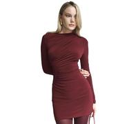 AOWVUTS Robe Femme Sexy à Manches Longues Mini Robes Élégante Robe Courte Moulante de Soirée Wrap Robes Rouge Ruched Dresses Bodycon Club Robe Robe Bal de Promo Robe de Cocktail pour Fête