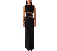 AOWVUTS Robe Femme Sexy sans Manches Robes Longue Moulante à Col Rond Maxi Robe Transparente Dentelle Patchwork Robes de Cocktail Chic et Elégant Bodycon pour Clubbing Prom Fête Mariage Invité