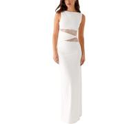 AOWVUTS Robe Femme Sexy sans Manches Robes Longue Moulante à Col Rond Maxi Robe Transparente Dentelle Patchwork Robes de Cocktail Chic et Elégant Bodycon pour Clubbing Prom Fête Mariage Invité