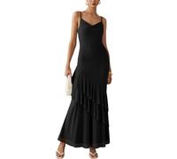 AOWVUTS Robe Longue Femme Robe Maxi Sexy à Bretelles Spaghetti Robes sans Manches Bodycon Col en V Chic Robes à Volants Trapèze Élégante D'été Robee de Cocktail Soirée Cérémonie Fête