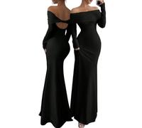 AOWVUTS Robe Longue Femme Sexy Maxi Robes sans Bretelles Dos Nu Bodycon Moulante Robes à Épaules Dénudées Manches Longues Elégant Slim Fit Robe de Soirée Cocktail Party Clubbing Cérémonie