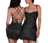 AOWVUTS Robe Paillettes Femme Mini de Soiré Dos Nu Bretelles Spaghetti Wrap Sexy Courte Moulante Dresses Elegant Bodycon Stretch Casual pour Club Cocktail Party