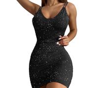 AOWVUTS Robe Paillettes Femme Mini de Soirée Cocktail Sexy Bretelles Spaghetti Wrap Dos Nu Élégante Courte Moulante Chic Bodycon Cami pour Fête Cérémonie Club