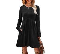 AOWVUTS Robe Pull pour Femme à Manches Longues Mini Robe Tunique Décontractée avec Poches Élégante Courte Robes Ligne A Taille Haute Col Rond Casual Robes Chic et Automne Hiver