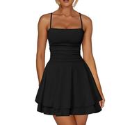 AOWVUTS Robe Sexy Femme Mini Robe Moulante sans Manches Robes à Bretelle Spaghetti Robes Courte à Col Carré Élégante Chic Noir Robess Décontractée A-Ligne d'Été pour Cocktail Soirée Clubbing Fête