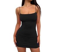 AOWVUTS Robe Sexy Femme Robe De Soirée sans Manches Stretch Collant Court Mini Robe Élégant Spaghetti Bretelles Wrap Robe d'Été Moulante Décontracté Discothèque Clubbing Nuit Cocktail Robe