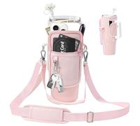 AOWVUTS Sac pour Stanley Cup 40oz Porte-Bouteille d'eau Thermo Stanley avec Bandoulière Réglable Sangle et Pochette de Téléphone Accessoire Stanley Tasse pour Randonnée Voyages Camping (Rose)