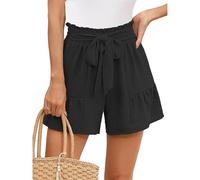 AOWVUTS Shorts Femme Été Taille Haute Pantalon Court Elastique Large Fluide Shorts Cargo Noir L