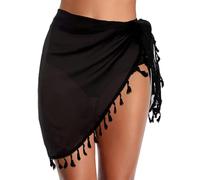 AOWVUTS Wrap de Plage de Femmes Sarong Couverture de Bikini Jupes Wrap Robe Courte Paréo de Plage Cache-Maillots Mini Jupe Transparente Maillot de Bain en Mousseline avec Franges