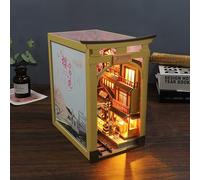 AOXCHEN Book Nook Décor D'insertion de Bibliothèque, Support de Livre de Puzzle en Bois 3D, Modèle de Cabine en Fleurs de Cerisier Japonais avec Lumière LED, DIYCadeau d'anniversaire