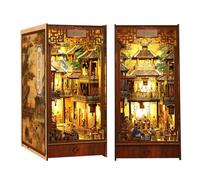 AOXCHEN DIY Book Nook Kit avec la Culture Chinoise, Modèle de Serre-Livres avec Lumière de Capteur de Corps Humain, Bibliothèque de Puzzle en Bois 3D, Cadeau d'anniversaire pour Adultes