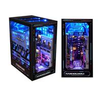 AOXCHEN Kit de Coin Livre pour Adultes, Maison de Poupée Puzzle Cyber Punk 3D, Kit D'insertion de Modèle Miniature Bricolage, Serre-Livres Créatifs avec 45 Lumières LED