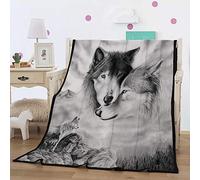 AOXHFNV Couverture 3D Wolf - 150 x 200 cm - En flanelle - Noir et blanc - Motif loup