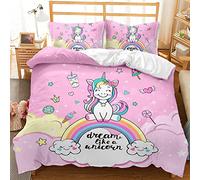 AOXHFNV Housse de couette licorne rose, bel arc-en-ciel, nuage blanc, licorne pour fille, parure de lit 135 × 200 cm, motif licorne avec 2 taies d'oreiller (200 × 200 cm, rose 1)