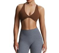 Aoxjox - Sienna - Soutien-Gorge de Sport pour Femme, Dos Nu, rembourré, à Faible Impact, débardeur de Yoga Court, Marron foncé, Taille S