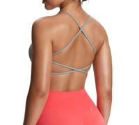 Aoxjox Soutien-Gorge de Sport pour Femme - Dos Nu rembourré - Lierre - Soutien-Gorge à Faible Impact - Débardeur Court de Yoga, Gris, Taille XS