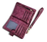 AOXONEL Petit Portefeuille en Cuir à Deux Volets pour Femme avec Blocage RFID avec Porte-Cartes et fenêtre pour Carte d'identité Violet 3, Violet3, Small, Vintage (Purple)