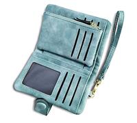 AOXONEL Petit Portefeuille en Cuir à Deux Volets pour Femme avec Blocage RFID avec Porte-Cartes et fenêtre pour Carte d'identité Violet 3, Violet3, Small, Vintage (Green)
