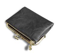 AOXONEL Womens Wallet Small RFID Ladies Compact Bifold Leather Vintage Coin Purse with Zipper and Kiss Lock (Gris)