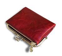 AOXONEL Womens Wallet Small RFID Ladies Compact Bifold Leather Vintage Coin Purse with Zipper and Kiss Lock (Rouge)
